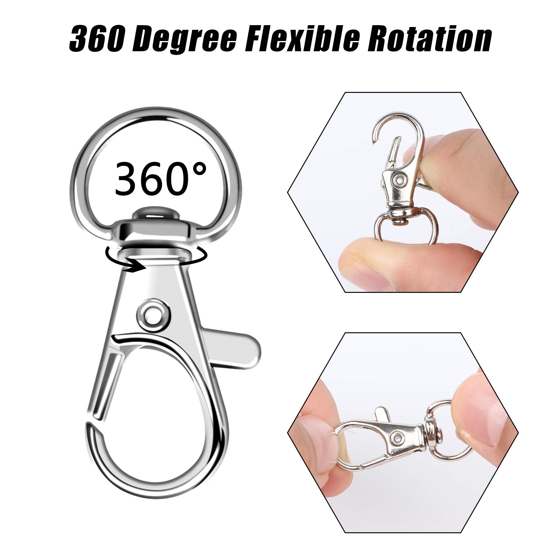 キーホルダーフック100個、キーリング付き。メタルスイベルロブスタークロークラスプ、キーホルダークリップストラップ、ジュエリー作り、工芸品用。