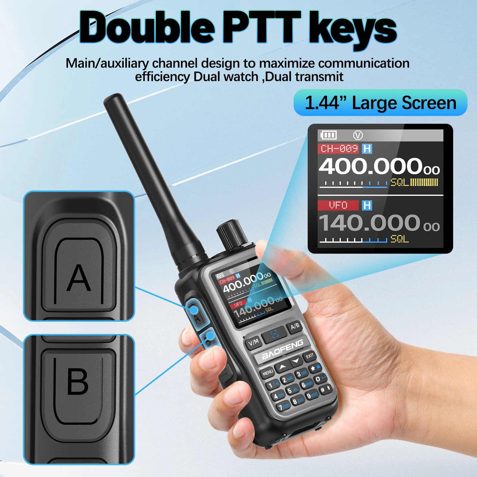 BAOFENG Walkie-Talkie, Vollband, UV-5R, Mini-Bluetooth-Programmierung, kabellose Kopierfrequenz, 2 PTT, AM, FM, Typ C, Langstrecken-Amateurfunk
