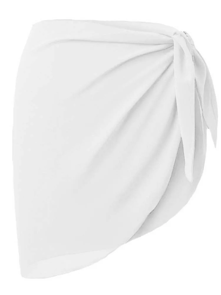 Été femmes court maillot de bain cache plage Bikini enveloppement jupe transparente en mousseline de soie écharpe voir à travers les couvertures pour maillots de bain