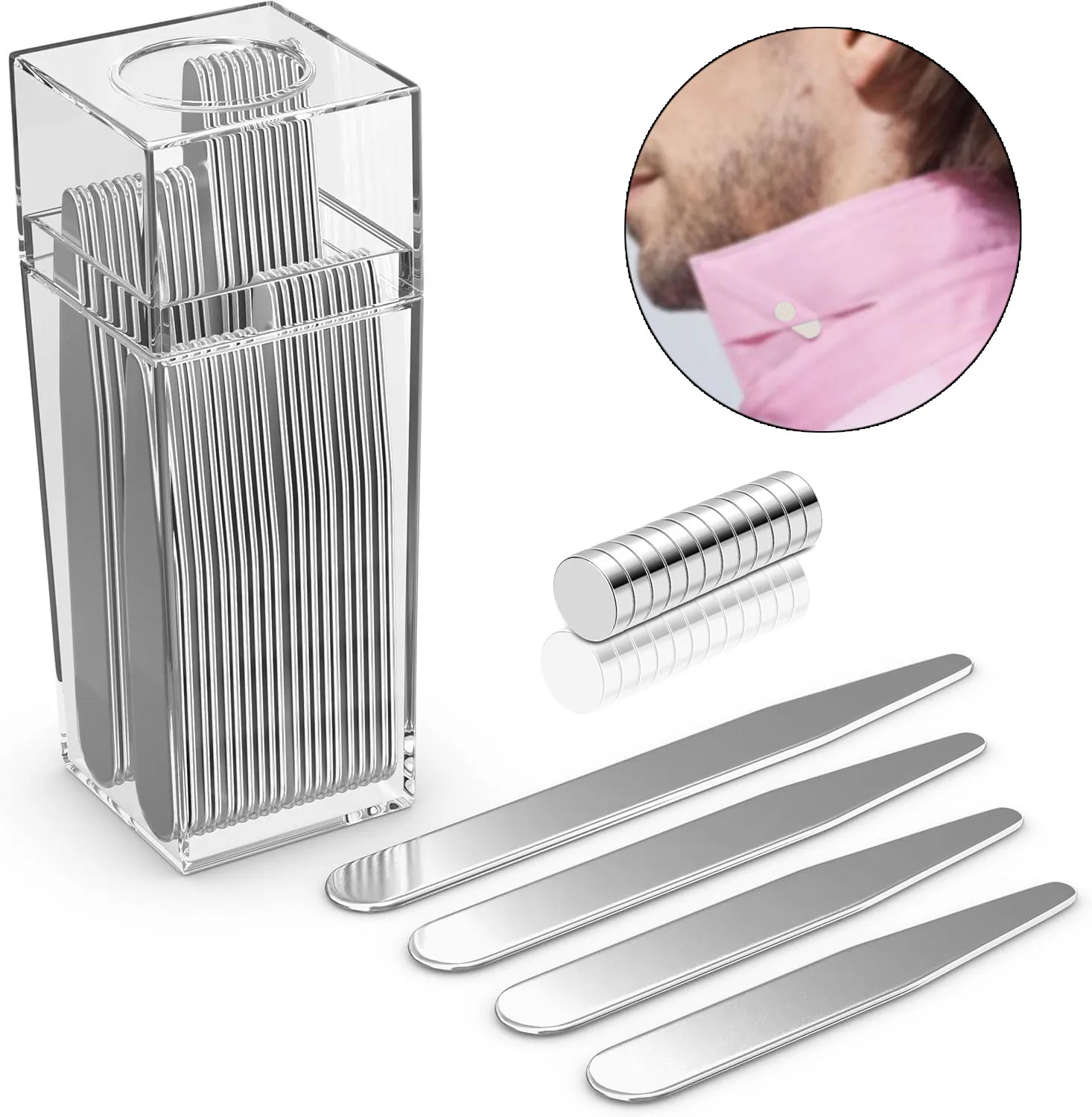 [4 pares] reforços de colarinho de aço inoxidável com 8 ímãs, colarinho magnético permanece reforços de colarinho de camisa de metal para homens