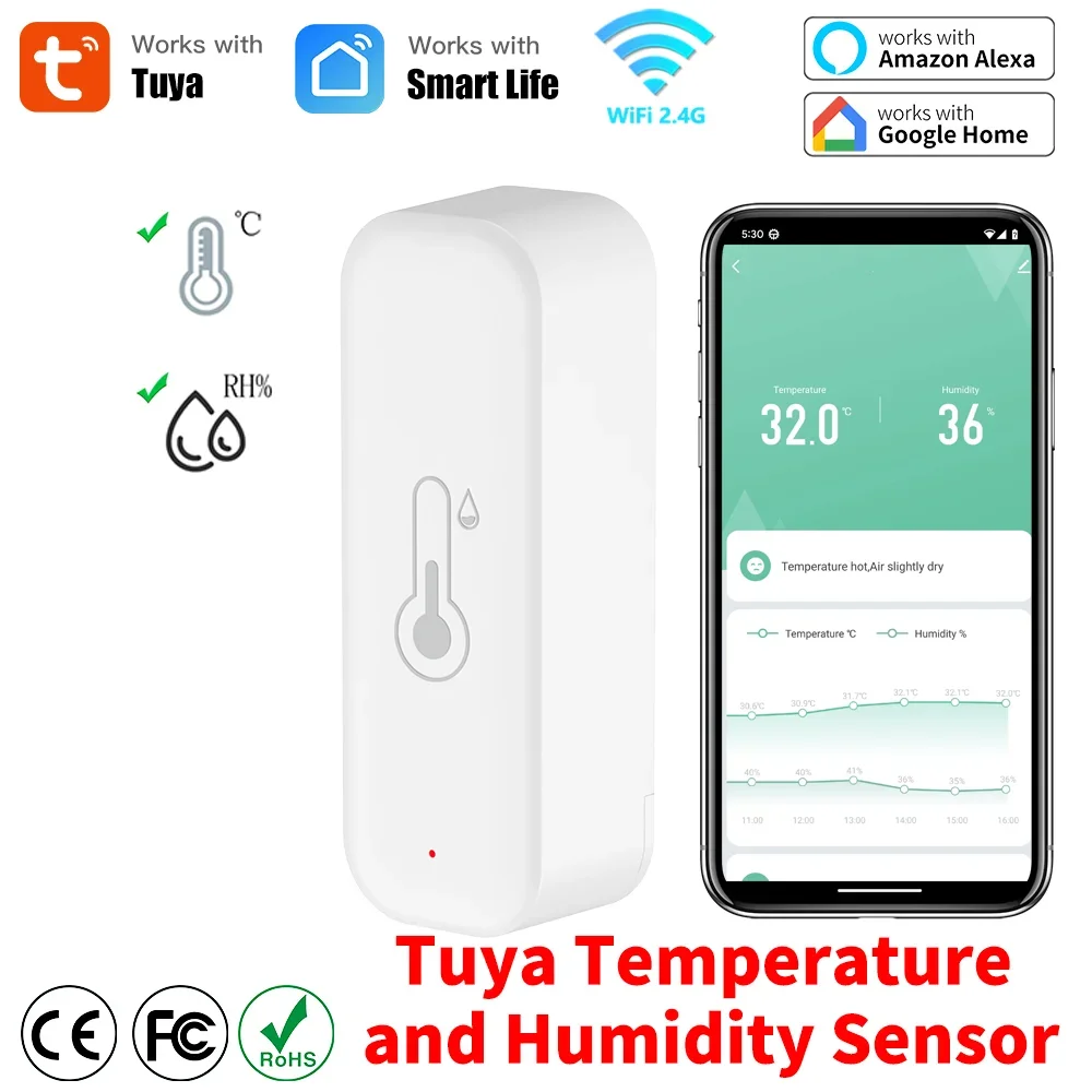 Tuya WiFi temperatuur en vochtigheid Smart Home thermometer hygrometer APP alarm op afstand Werk met Alexa Google Home
