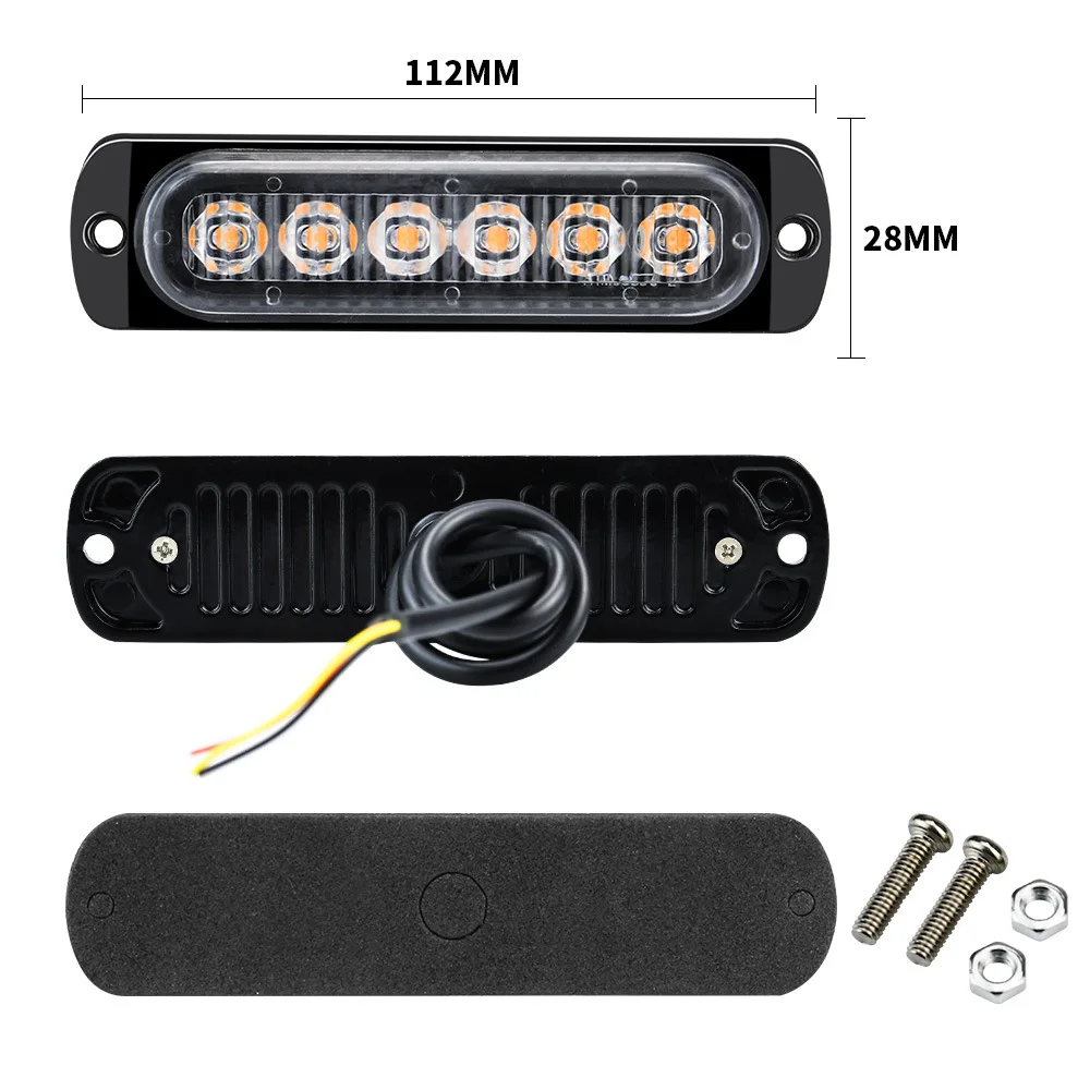 1x รถบรรทุก 12V 24V 6smd LED Strobe ไฟเตือน Strobe Grille กระพริบ Lightbar รถ Beacon โคมไฟ Amber สีเหลืองสีขาวการจราจร