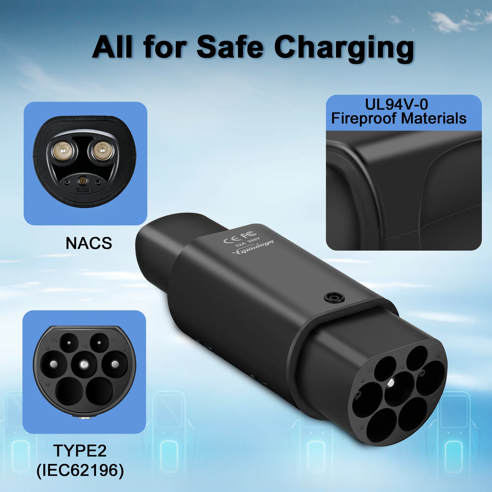 Typ2 für Tesla-Adapter AC 7,2 kW, passend für Typ2 EV-Ladegerät, passend für Tesla Model S/X/3, nicht passend für Tesla-Ladegerät/Typ2-Ladestation