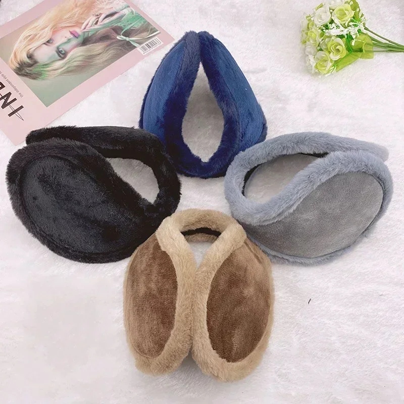 Orejeras gruesas de felpa suave para hombre y mujer, orejeras de invierno a la moda a prueba de frío, orejeras de Color sólido, protección para exteriores