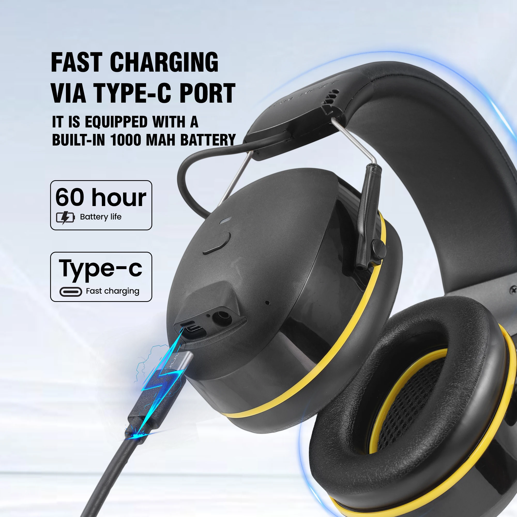 30dB SNR Hearing Protection Headphones with Bluetooth Rechargeable Noise Reduction Safety Ear Muffs Wireless Hearing Protector