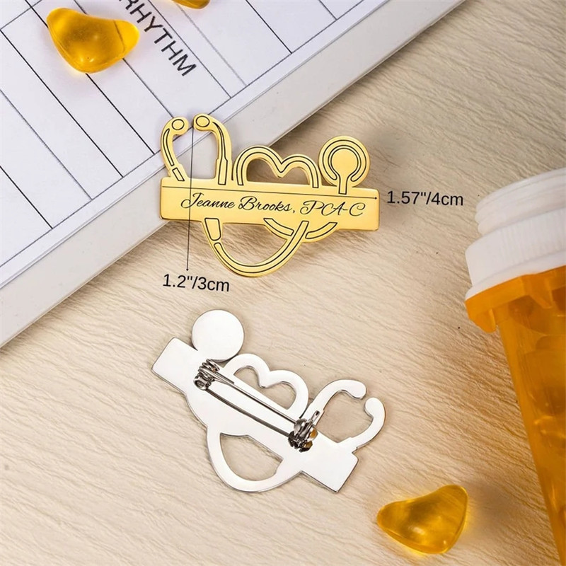 Broche de alfiler de solapa con logotipo personalizado grabado personalizado con su nombre para médico, broche profesional personalizado de acero inoxidable, joyería