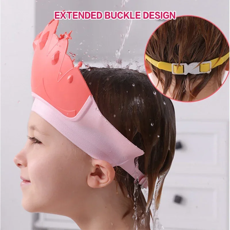 Tamanho ajustável crianças shampoo boné coroa touca de chuveiro do bebê dos desenhos animados viseira de banho infantil protetor de cabelo proteção de ouvido à prova dwaterproof água