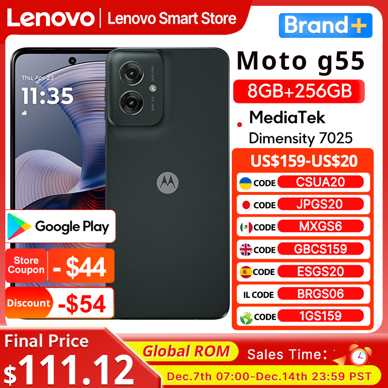 Смартфон Motorola MOTO G55, оригинальный глобальный ПЗУ, 6,5-дюймовый дисплей 120 Гц, MediaTek Dimensity 7025, процессор 256 ГБ, 50 МП, мобильный телефон
