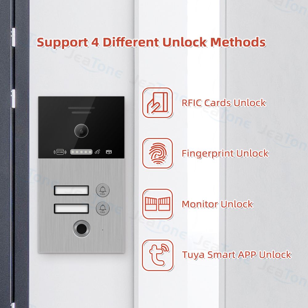 Jeatone 10" wireless Wifi Tuya Smart 4wire Video Intercom Touch Screen Fingerprint Doorman 1F/2F/3F/4F Doorbell Motion Detection