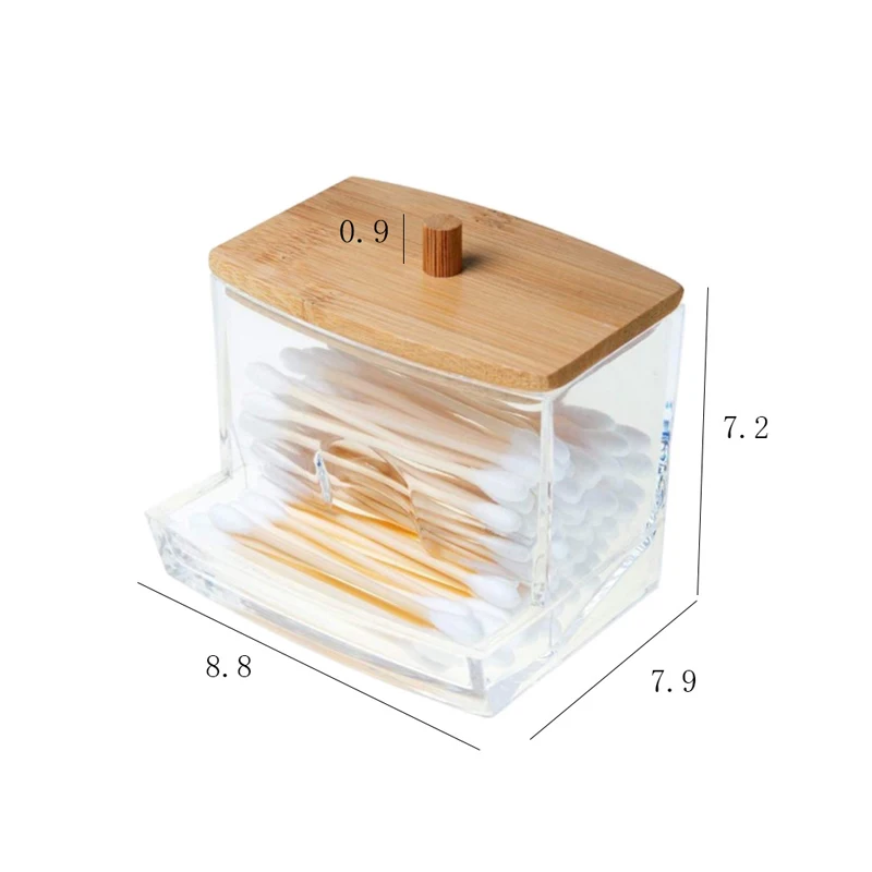 Baumwolle Tupfer Lagerung Box Doppel Kopf Baumwolle Knospen Container Transparent Quadrat Bambus Abdeckung Baumwolle Tupfer Zahnstocher Organisieren Box