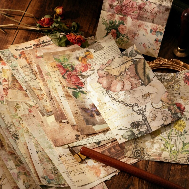 Bloc de notas de Material de mensaje Vintage de 100 Uds con papel decorativo de personaje de flores creativo, 8 estilos