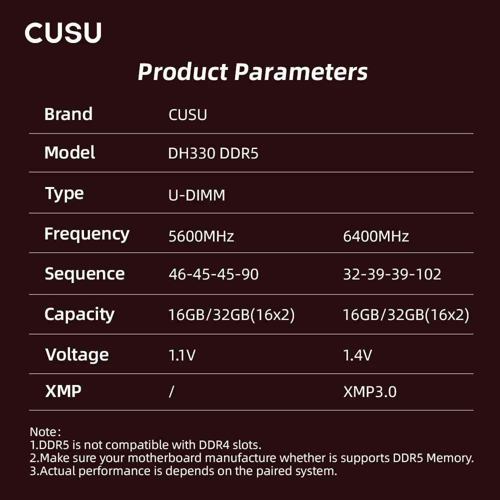 CUSU RAM DDR4 8GB 16GB de memoria 3200MHz 3600MHz DDR5 5600MHz 6400MHz Ram de escritorio 288pin Udimm para placa base Intel AMD