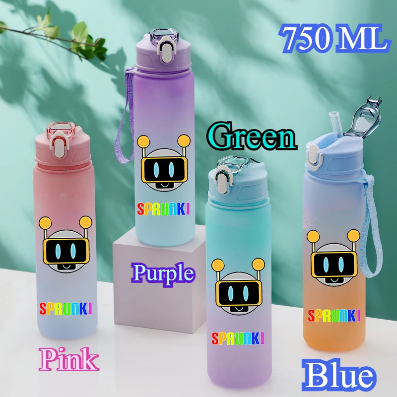 Botella de Color degradado de 750ML Sprunki Sprunki Incredibox Sprunki juego taza de agua potable de dibujos animados regalo de cumpleaños y Navidad para niños