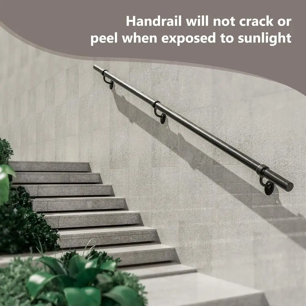 Aluminum Handrails Indoor Outdoor Stair Railing Wall Mount Support Heavy Duty 440lbs Anodized Finish Easy Install Industrial