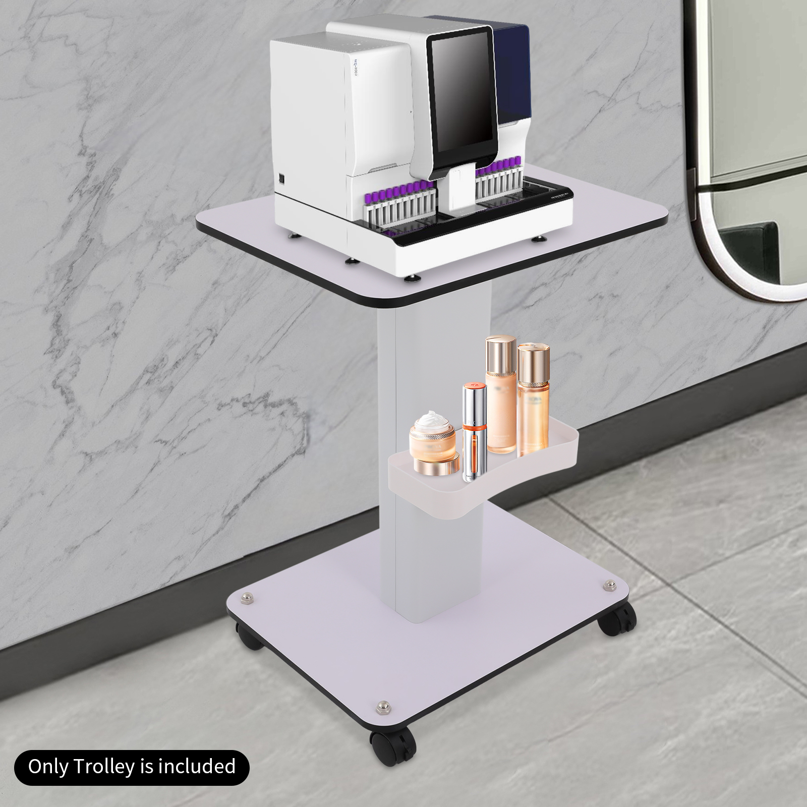 Salonwagen mit 4 Rädern, weißer, bodenstehender Beauty-Rollwagen, Instrumentenwagen, 40 kg Tragfähigkeit für Salonladen