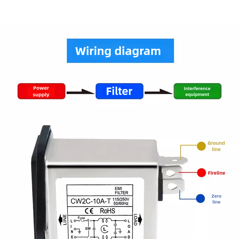 Filtro de fuente de alimentación EMI antiinterferencias CW2B-3A/6A/10A-T enchufe doble interruptor de asiento de seguridad 220V filtro de potencia
