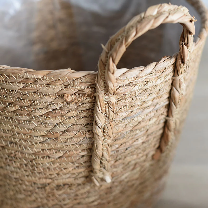 1PC Nordic Handmade ฟางทอดอกไม้หม้อชาวไร่ตะกร้าซักรีดเสื้อผ้าสกปรกเก็บกระถางสวนพืชสีเขียวผู้ถือดอกไม้