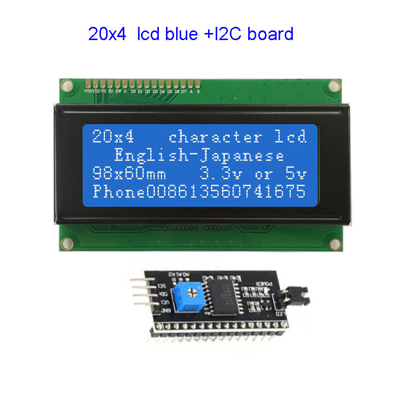 LCD-Modul 2004 20 x 4 IIC I2C-Bildschirm, Charakter, weiß, 3,3 V oder 5 V