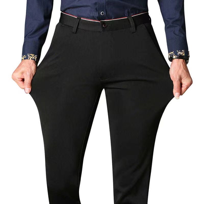High Stretch Herren Anzug hose hohe Taille elastische formelle Anzug hose Büro Business klassische Freizeit hose Slim Fit schwarz blau