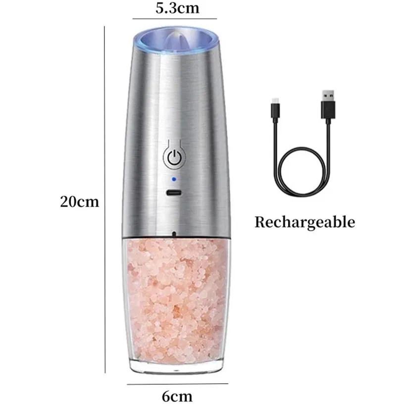 2PCElectric Macinapepe Macina sale e pepe USB ricaricabile grossolanità regolabile Macinaspezie con strumento da cucina a luce LED