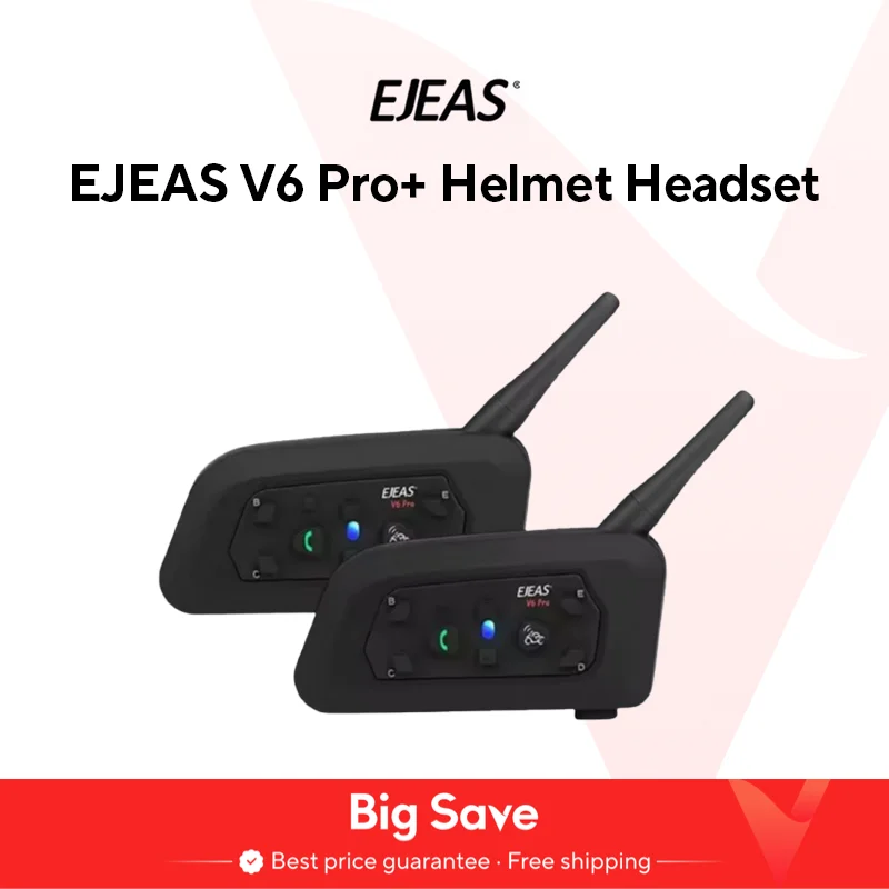 EJEAS V6 Pro + Moto Bluetooth Casco Auricolare Interfono Comunicatore 1200m Interfono Per 6 Piloti IP65 Musica Impermeabile