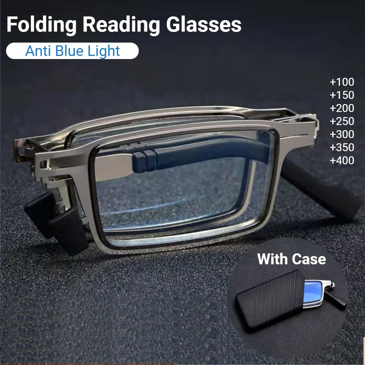 Gafas de lectura plegables portátiles para hombre, gafas cuadradas redondas de Metal antiluz azul, montura de gafas para presbicia, dioptrías + 1,0 a + 4,0