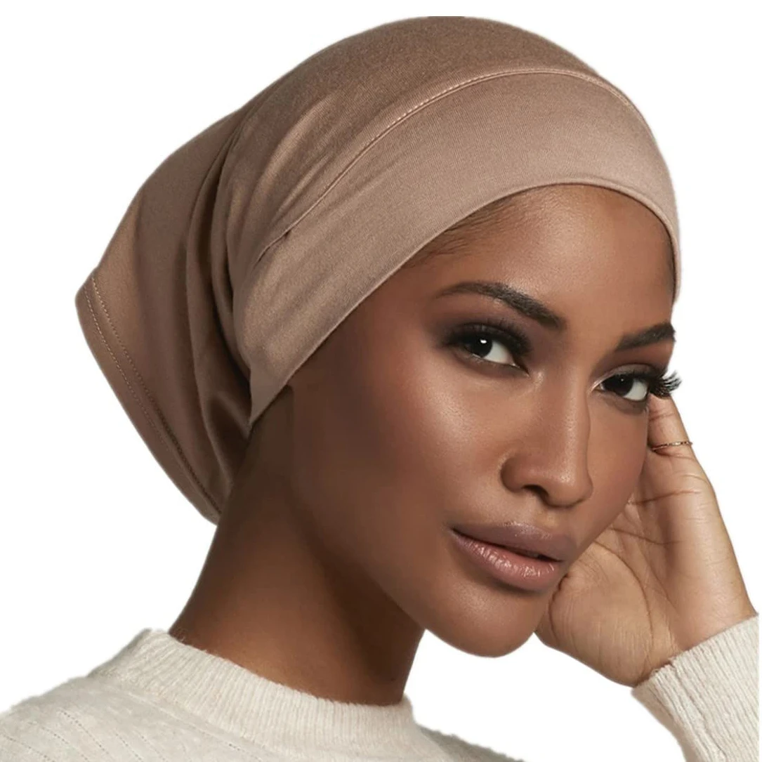 Hijab islâmico feminino sob cachecol pronto cor sólida undercap com buraco de orelha hijab bonés bandanas sob tampas para hijabs