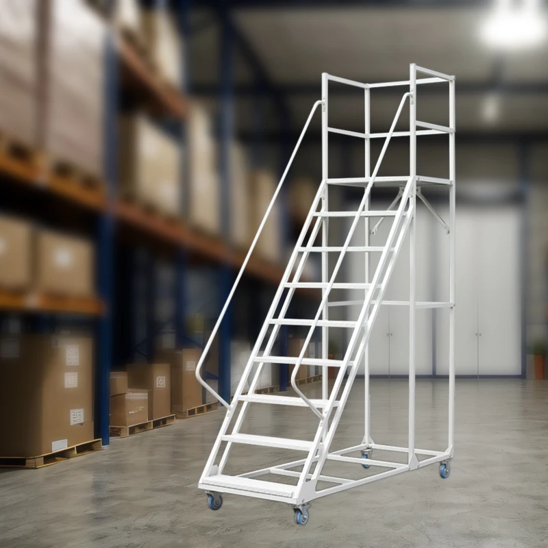 Magazzino Piattaforma di lavoro mobile rotolante portatile Scala in acciaio laminato a freddo con corrimano Scala in acciaio Scala industriale