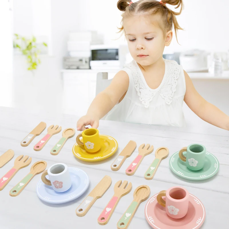 Set da cucina in legno per giochi di finzione Piatti di simulazione Montessori Piatti Accessori Set da gioco da cucina Giocattolo per i più piccoli Regali dai 3 anni in su