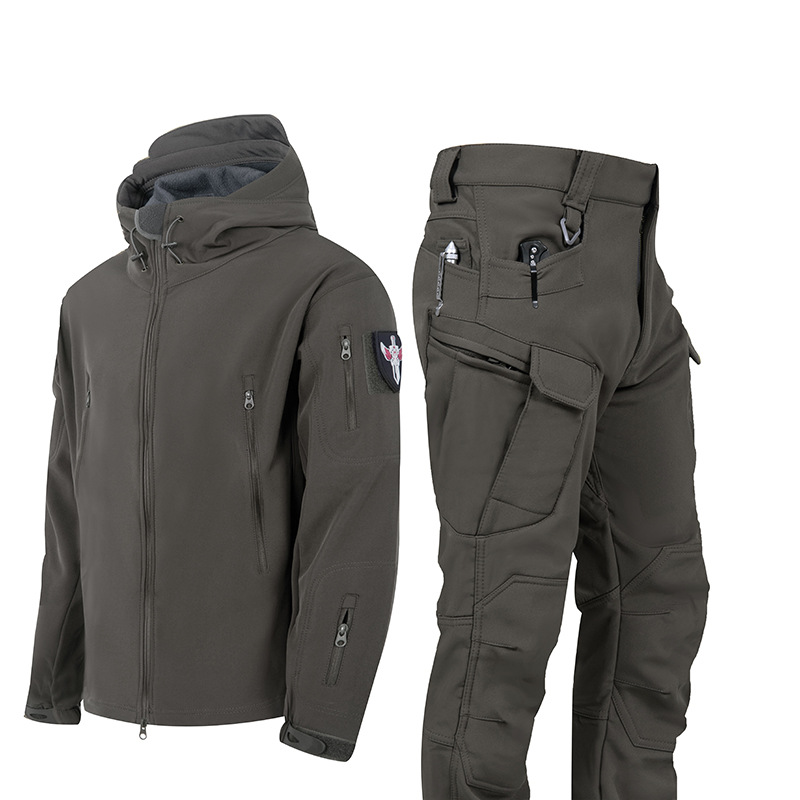 Roupas de inverno masculinas casca macia à prova de vento e à prova dwindproof água montanhismo esqui caça pesca lã quente veludo conjunto tático