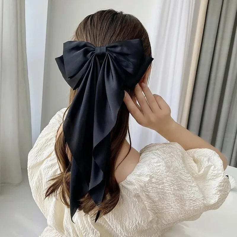 Pinza para el pelo con lazo para mujer, pasador para el pelo de satén liso, elegante, Retro, accesorios para el cabello para niña