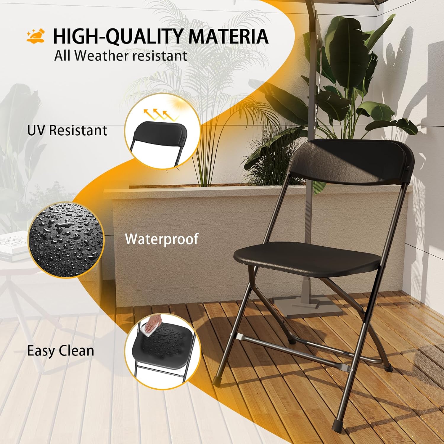 20 Pack Black Folding Chairs,Portable Party Chairs,Plastic Folding Chair,350lb Stackable Commercial Seats with Steel Frame