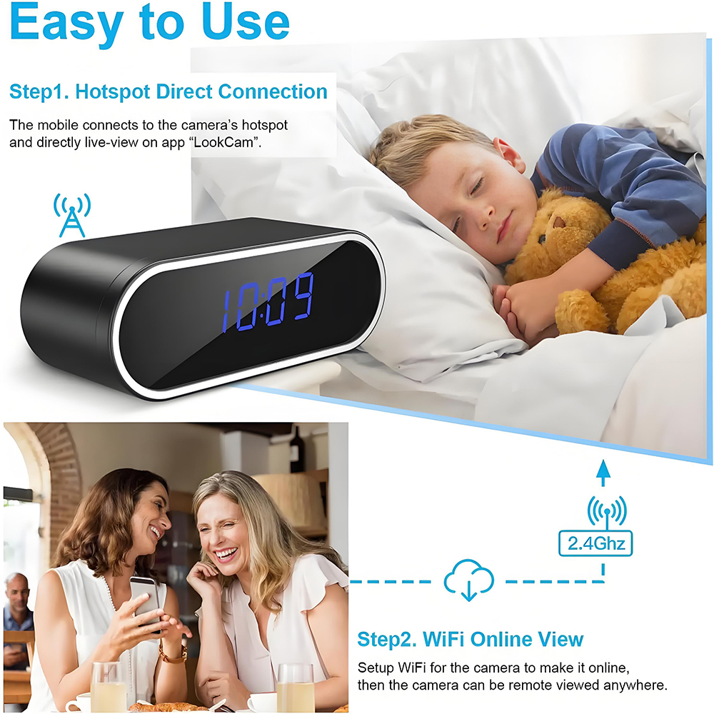 Reloj con cámara Wifi Full HD 1080P, Control inalámbrico, visión nocturna IR, videocámara de vigilancia de seguridad para el hogar, cámara web interior