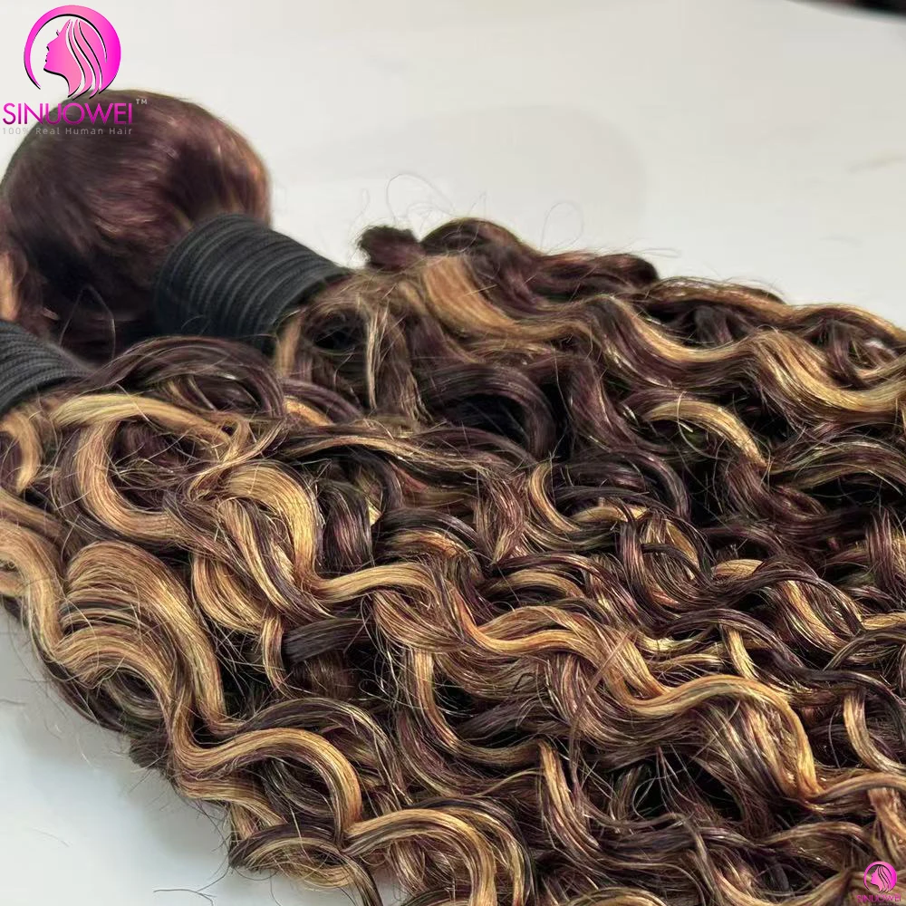 Highlight Water Wave มนุษย์ผมสานบราซิล 100% มนุษย์ผมเปียกและหยัก Double Weft Deep Curly Bundle
