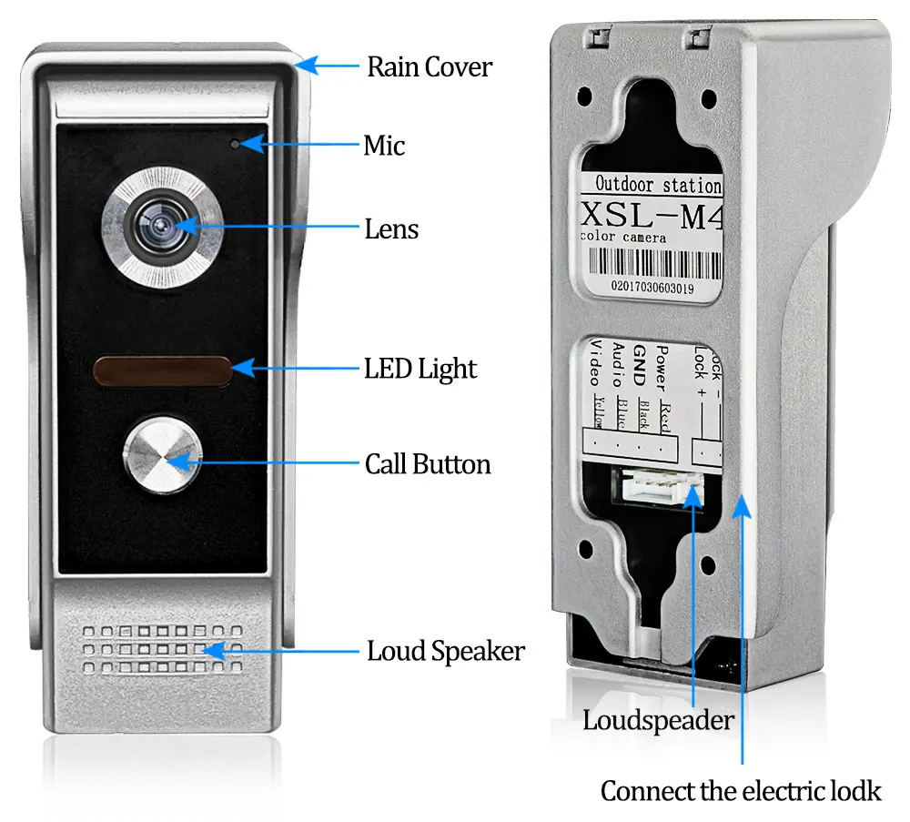 Outdoor IR Night Vision Campainha Video Intercom System, impermeável, câmera infravermelha, telefone da porta, com fio, 4 fios de cabo, 700TVL