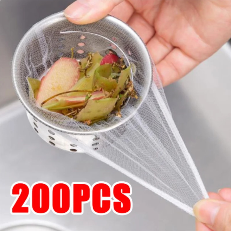 Filtre d'évier de cuisine jetable, 200 pièces, vidange d'égout, sac poubelle Anti-blocage, sac en maille pour fuite de piscine, filtre en maille, filet à ordures d'évier