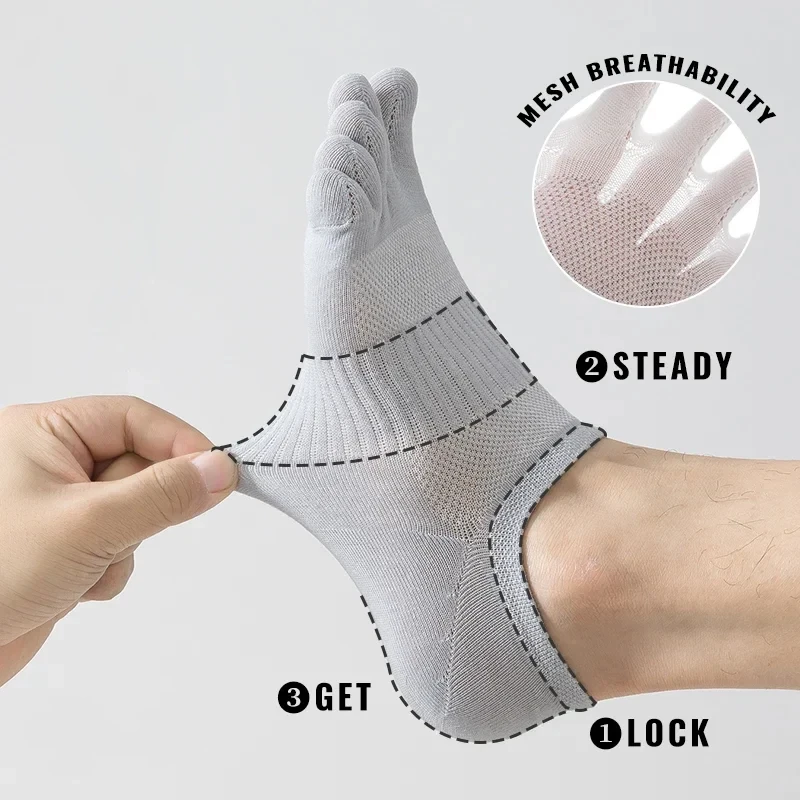 6 pares de calcetines cortos de cinco dedos de algodón puro para hombre, calcetines de barco de malla transpirable antibacterianos absorbentes para el sudor, calcetines deportivos para correr