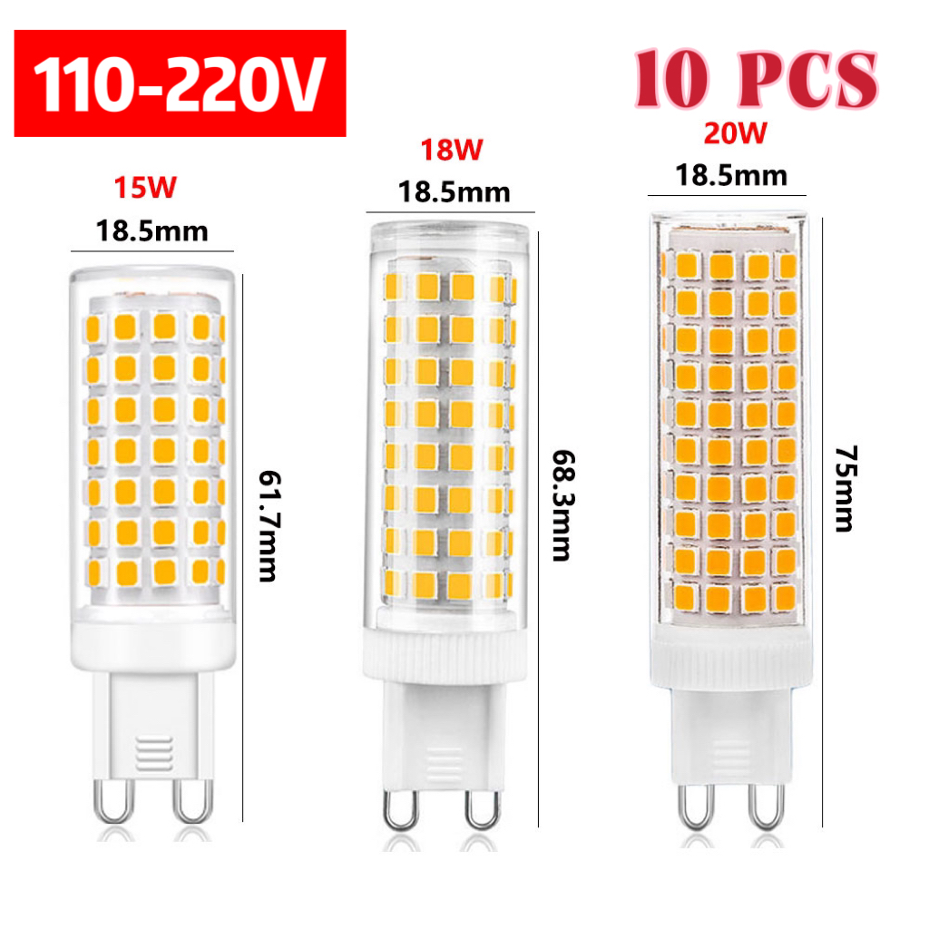 10 Uds. Bombilla LED sin parpadeo G9 9W 25W 3000k 4000k 6000k AC110/220V 2835 luz de maíz 136 luz de araña led reemplazar 100w halógeno