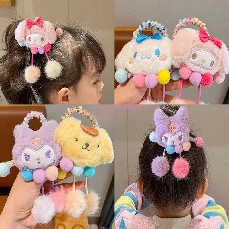 Bandas elásticas para el cabello de felpa para niños, lazos para el cabello de dibujos animados Sanrio, bandas de goma, accesorios para el cabello