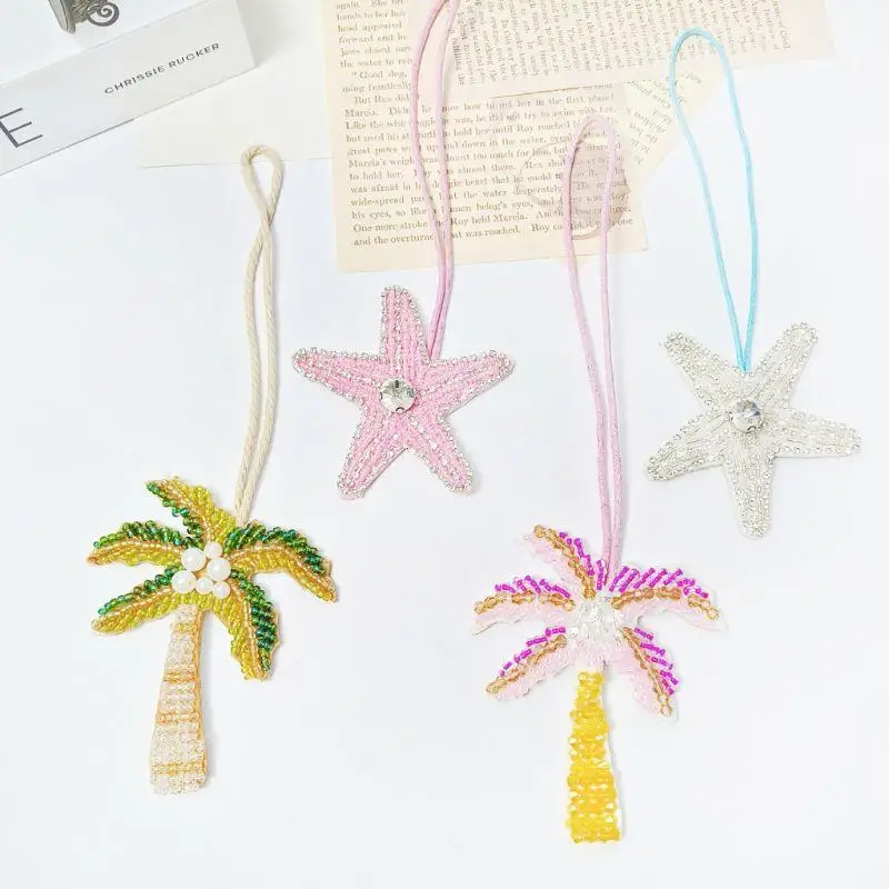 ใหม่มะพร้าวต้นไม้Applique Patchคริสตัลปลาดาวเลื่อมทําด้วยมือลูกปัดเสื้อผ้าเย็บบนแพทช์แขวนเชือกพวงกุญแจกระเป๋าจี้