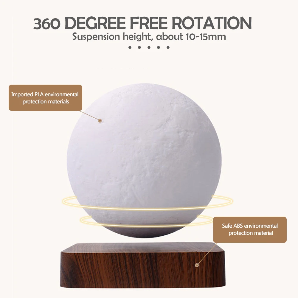 Novelty Levitating Moon Night Light 360° Rotation Magnetic Floating Moon Lamp With 3 Colors  For for Home Office Desk Decor