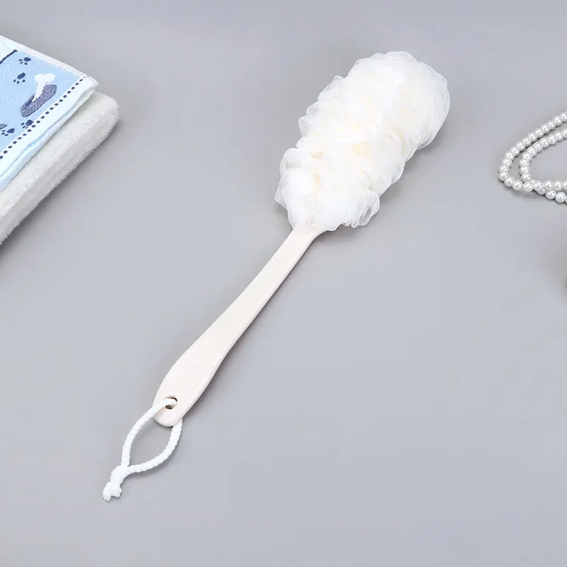 Cepillos de fregado de ducha para el baño, esponjas traseras de malla suave con mango largo colgante, accesorios de limpieza corporal, nuevo