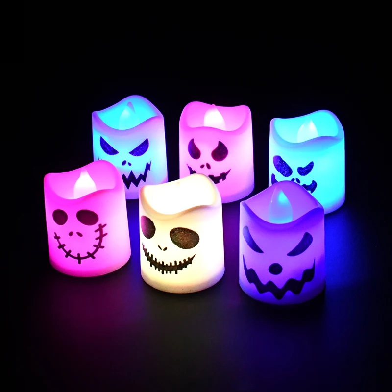 Luz Led de vela de calabaza fantasma para Halloween, lámpara brillante para fiesta de Halloween, decoración de Bar en casa, accesorios de terror para Casa Encantada, 6 uds.