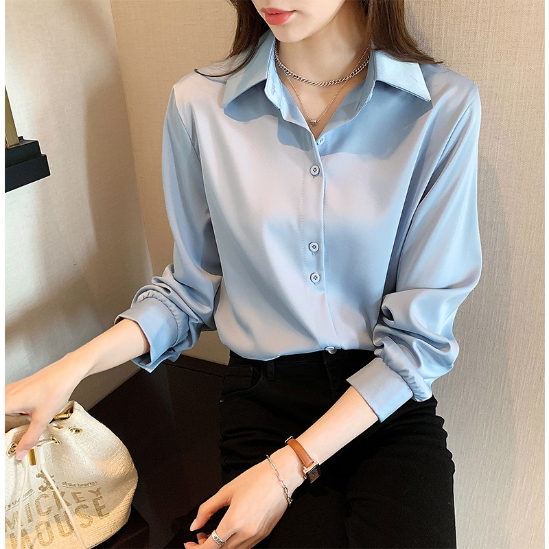 Frühling Herbst Casual Chiffon Hemd Frauen Büro Dame Shirts Mode Weibliche Lange Hülse Lose Feste Bluse Tops S-4XL
