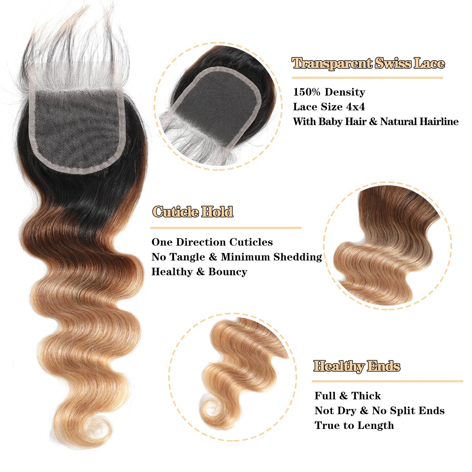 Ombre cor onda do corpo pacotes de cabelo humano com fechamento 100% cabelo virgem não processado 1b/4/27 pacotes coloridos extensão do cabelo humano