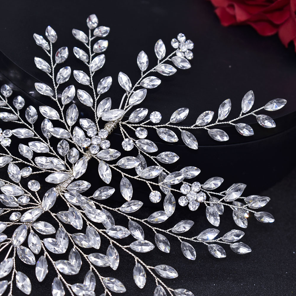 A422-1 Bạc Cô Dâu Phần Lông Shinny Cưới Mũ Trùm Đầu Tiaras Handmade Cưới Phụ Kiện Tóc Đầu Trang Sức Cô Dâu Mũ Đợi Đầu Đa Năng