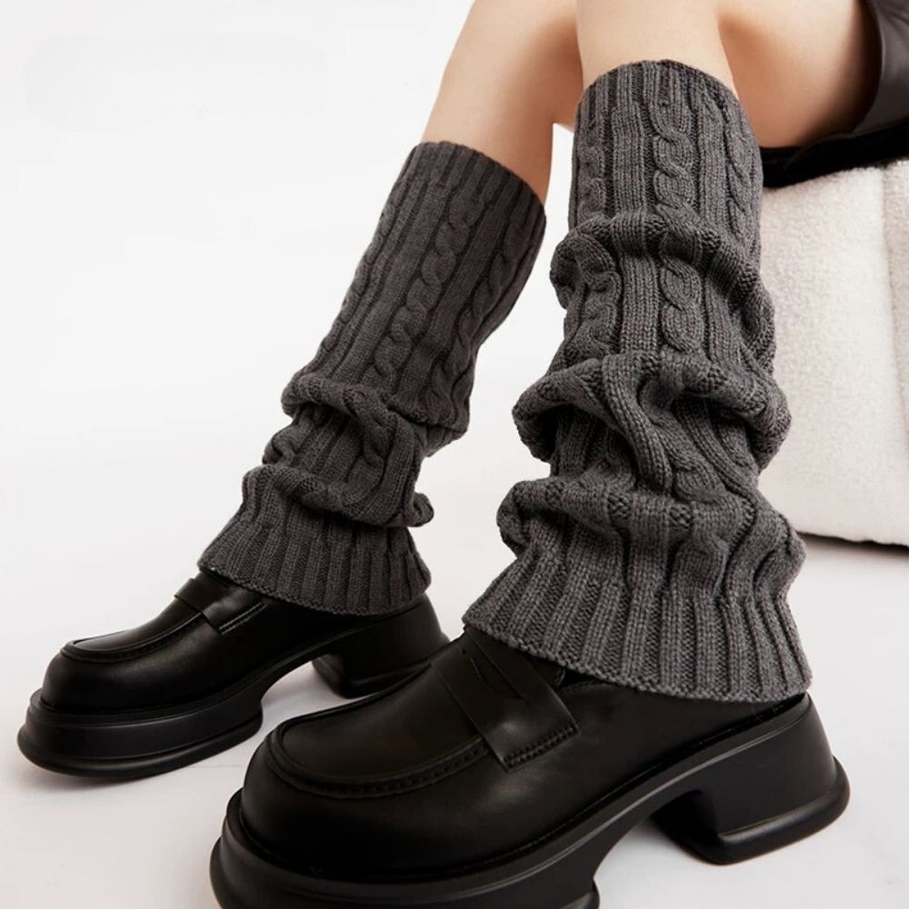 Women Knit Leg Warmers Fleece Ribbed Footless Socks Black Knee High Gothic Hip-hop Rock Sock White JK Uniform Leg Socks New