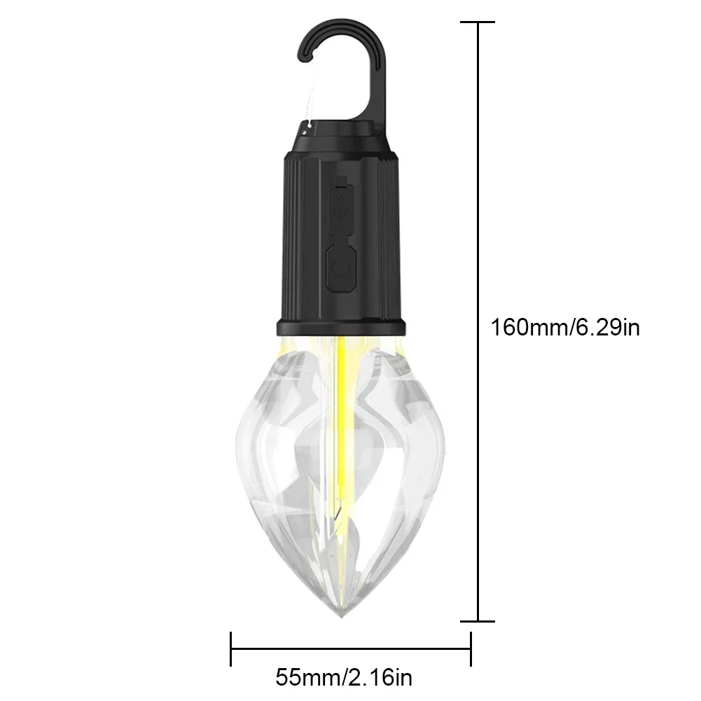 Luce da campeggio a LED Type-C USB ricaricabile impermeabile 400mAh 100LM Luce per tenda con gancio 3 modalità di illuminazione esterna