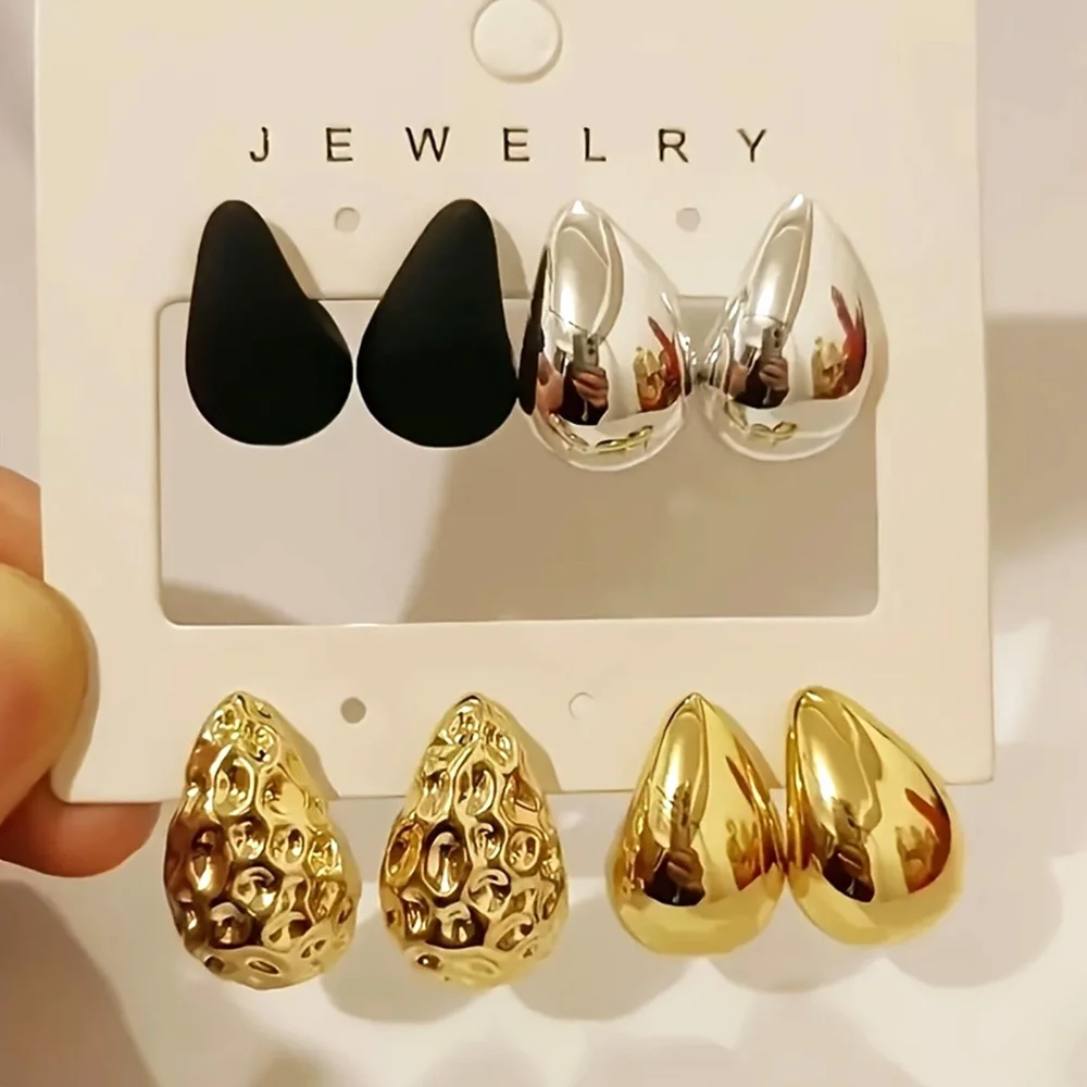 4 Paare/satz Vintage Glänzend Dicken Acryl Wasser Tropfen Stud Ohrring Mode Kreative Tear Drop Ohrringe frauen Elegante Partei Schmuck