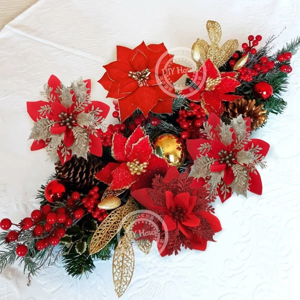 3 Giáng Sinh Hoa Đỏ Vàng Bling Đầu Hoa Cho Noel Nhà Trang Trí Cây Navidad Đảng Đặt Bàn Trang Trí Vật Dụng
